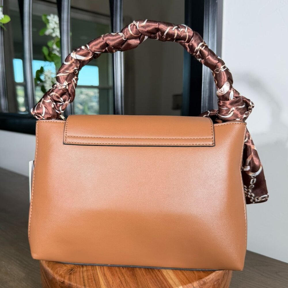 Nicole Miller New York Tan Top Handle Satchel Gold Hardware Scarf Handle NWT - Picture 3 of 7